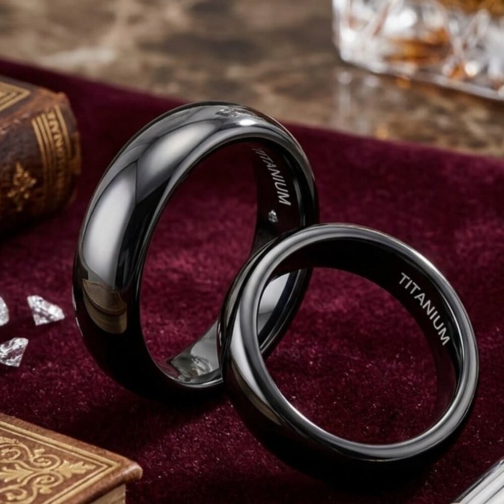 6MM Black Unisex Ring Titanium Size 6
